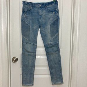 PacSun | Men's Stacked Medium Wash Skinny Jeans W/ Moto Design | 30 x 30.